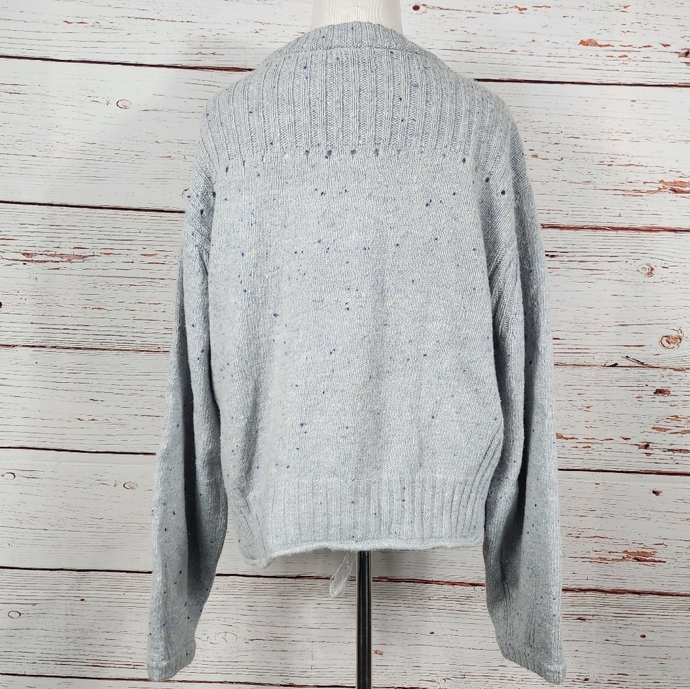 CLUB MONACO Light Blue Speckled Wool Blend Crew Neck Sweater Large - Picture 6 of 11